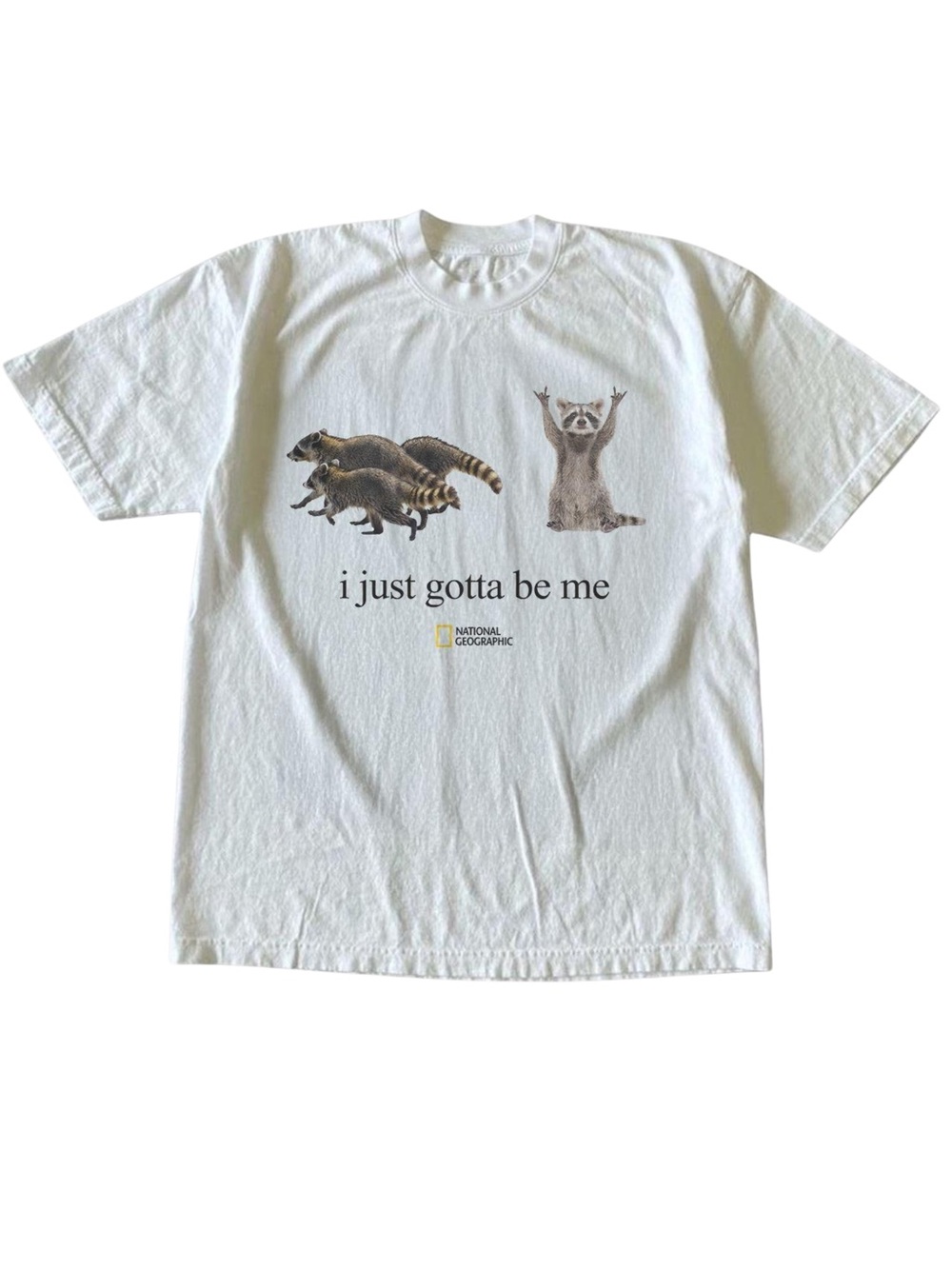 National Geographic Raccoon I Just Gotta Be Me White Graphic T-Shirt